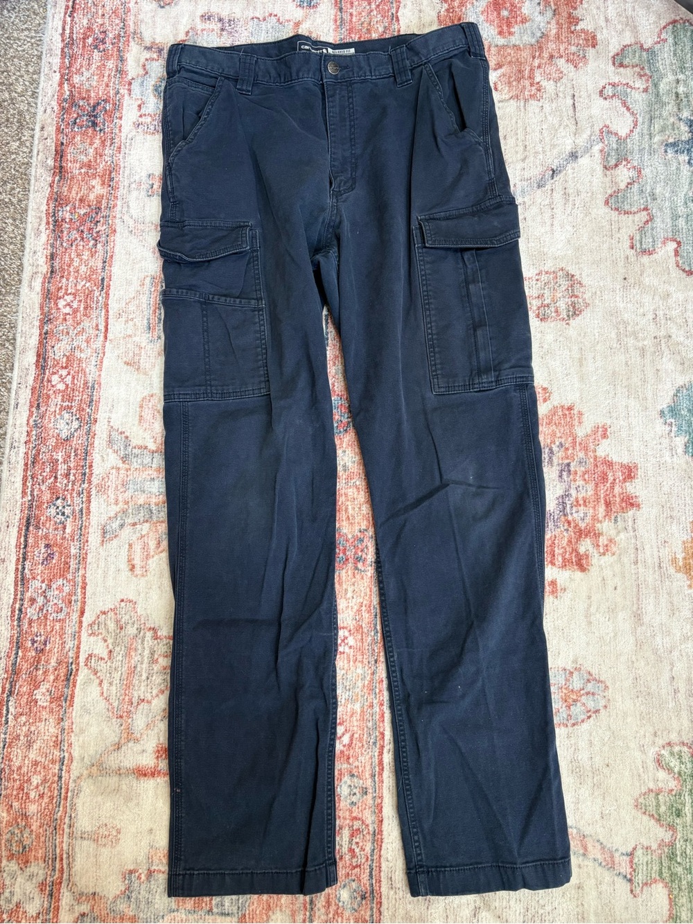 Carhartt Relaxed Fit Cargo Work Pant Navy Mens 36 x 34 - Picture 2 of 7